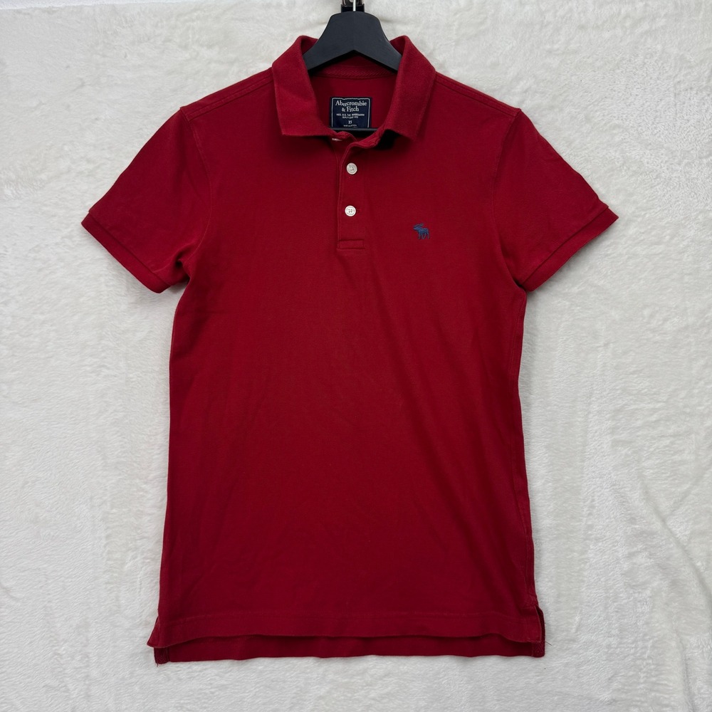 Abercrombie & Fitch Polo Shirt Mens XS Red Pique Short Sleeve Moose Logo Preppy